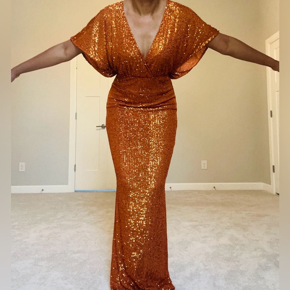 Rust Kimono Sleeve Maxi Occassion Dress - Picture 4 of 17